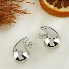 İlkyaz Fashion Hande Erçel Metal Bombeli  Su Damlası Küpe 2 cm