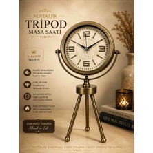 Kolay Ev Nostaljik Tripod Masa Saati 45 cm Metal Gövde Sessiz Mekanizma Vintage Dekoratif Saat