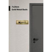 Grafiklas Mescit Kapı Isimliği Gümüş Metal Baskı 7X20 cm Cami Mescit Yönlendirme Kapı Tabelası Dekoratif