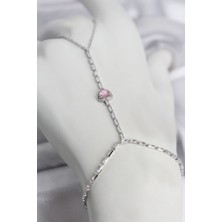 Gümüş Renk Pirinç Zirkon Taşlı Pembe Kalp Model Şahmeran