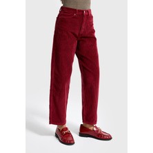 It's Basic Kadın Bordo Renk 26w5-35 Relax Fit Kalın Fitilli Velvet Kadife Kumaş Pantolon