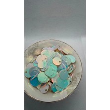 Hobi Dünyası Evim 20 Gram 20 mm Hologramlı Pulsan 1.kalite Sedefli Güpür Takı Yazma Kumaş Bandana File Bere Çanta Süsleme Pulu Plastik Payet Pul Boncuk - Krem Mavi