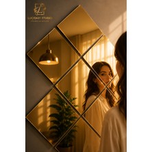 Lucitart 10 Adet | Dekoratif Kare Pleksi Ayna Görünümlü 1mm Altın (Gold) Renk Kendinden Yapışkanlı Duvar Dekorasyon Ürünü | Duvar Süsü