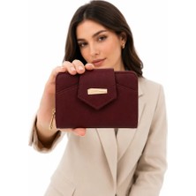 Nevermind Glanzıa Luna Bordeaux Kadın Cüzdanı Fermuarlı Kartlıklı Günlük Kullanım Şık Cüzdan
