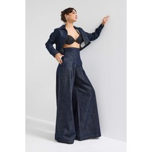 It's Basic Kadın İndigo Renk 7w5-50 Süper Palazzo Fit Yüksek Bel Özel Tasarım Denim Jean
