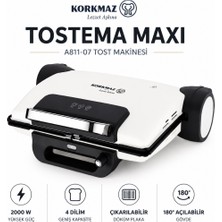Korkmaz Tostema Maxi Tost Makinesi 1800 W Beyaz Yanmaz Yapışmaz Kaplama ile 6 Dilim Kapasite