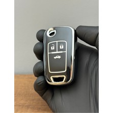 Keyron Opel Astra J, Insignia, Vauxhall, Chevrolet Cruze 3 Düğmeli Silikon Kumanda Kılıfı - Siyah Gümüş