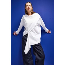 It's Basic Kadın Beyaz w5 Oversize Çift Parça Tasarım Gömlek Sweatshirt