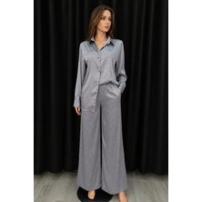 Avrissa Concept Modern Gri Nardo Renk Desenli Çizgili Pijama Takımı & Sabahlık Takımı & Gecelik Takımı