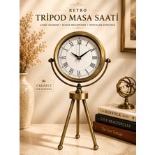 Kolay Ev Retro Tripod Masa Saati 45 cm Metal Gövdeli Sessiz Mekanizmalı Dekoratif Vintage Saat