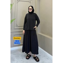 Balenbi Kadın Modal Kumaş Oversize Bol Paça Pantolon Rahat Kalıp Ikili Tesettür Takım 1222 - Premium Seri