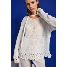 It's Basic Kadın Beyaz w5 Oversize Özel Kumaş Tasarım Bol Kesim Triko