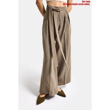 It's Basic Kadın Vizon w5 Palazzo Fit Özel Kumaş Kemer Detaylı Tasarım Pantolon