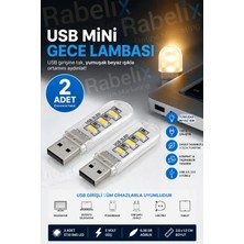 Rabelix 2 Adet USB Gece Lambası 3 LED Smd Beyaz Işık Laptop Powerbank Uyumlu