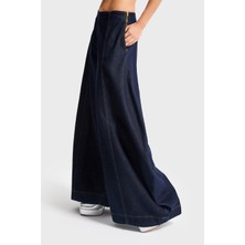 It's Basic Kadın İndigo Renk 7w5-50 Yüksek Bel Palazzo Balon Fit %100 Koton Özel Tasarım Denim Jean