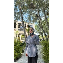 OYS Kadın Tesettür Beli Bağlamalı Gömlek Tunik Düğmeli Uzun Kollu Günlük Şık Tunik