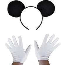 Siyah Mickey Mouse Tacı ve Beyaz Eldiven Seti