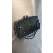 Hegef Bag Kadın Siyah Lazer Kumaş Burgu Zincirli Özel Gün Abiye Çanta