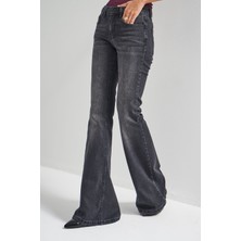 It's Basic Kadın Füme Renk 2w5-1 Midrise Flare Fit İç Boy 83cm Esnek Kumaş Denim Jean