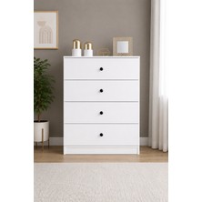 Nenu Nova 4 Çekmeceli Şifonyer Beyaz Çekmeceli Dolap Yatak Odası Şifonyeri Çok Amaçlı Saklama Dolabı 90X80X45 cm
