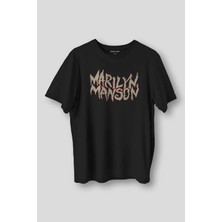  Marilyn Manson Logo Baskılı Tişört Metal Müzik Unisex Regular Fit Siyah T-Shirt