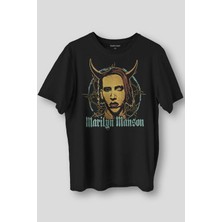  Marilyn Manson T-Shirt Gothic Rock Metal Müzik Baskılı Unisex Regular Fit Siyah Tişört