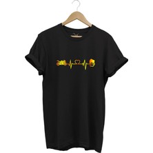  Racing Motorsiklet Kalp Ritmi ve Bira Tasarımlı %100 Pamuk Regular Fit Siyah T-Shirt