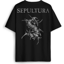  Siyah Oversize Tişört Sepultura Cavalera Metal Rock Music Brazil Sırt Ön Baskılı Unisex T-Shirt