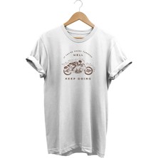  Motor Baskılı Beyaz T-Shirt