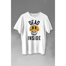  Dead Inside Smiley Skull Smile Gülen Surat Kurukafa Baskılı Tişört Unisex T-Shirt