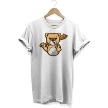  Sinirli Ayıcık Baskılı Beyaz T-Shirt