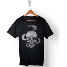  Snake And Skull Kuru Kafa Kobra Yılan Skeleton Erkek Tişört