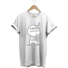  Eğlenceli Komik Orta Parmak Tasarım Baskılı %100 Pamuk Regular Fit Beyaz T-Shirt