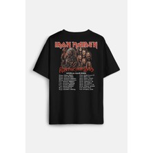  Siyah Iron Maiden Metal Music Tour Baskılı Oversize Tişört