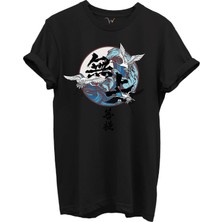  Japon Sanatı Stilinde Turna Kuşları ve Dalga Desenli %100 Pamuk Regular Fit Unisex T-Shirt