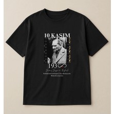  Film Şeridinde Atatürk 10 Kasım Anısı Oversize %100 Pamuk Unisex Siyah T-Shirt
