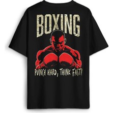  Boks Boxing Punch Hard Think Fast Spor Fight Baskılı Oversize T-Shirt Siyah Unisex Tişört