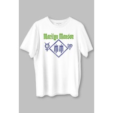  Marilyn Manson T-Shirt Logo Kalp Rock Metal Müzik Baskılı Beyaz Unisex Kısa Kollu Tişört