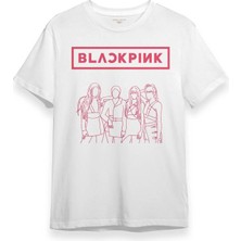  Unisex Beyaz T-Shirt Blackpınk Çizim Kore Music K-Pop Baskılı Tişört