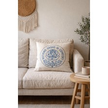 Megi Concept Dijital Baskılı Motto Yazılı Çiçek Desen Mavi Fermuarlı Minimal Bohem Dekoratif Kırlent Kılıfı- 43*43 Cm- 1 Adet