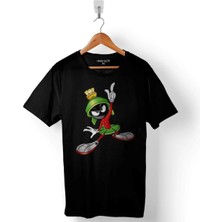  Erkek Siyah Marvın The Martıan Marslı Marvin Logo 2 V Yaka Tişört