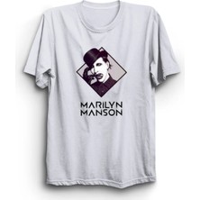  Marilyn Manson, With Hat, Rock Metal Müzik Grubu Baskılı, Unisex, %100 Pamuk Tişört