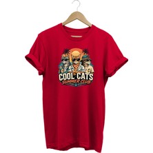  Cool Cats Summer Club Unisex Kedi Baskılı Yaz Temalı Regular Kalıp Bisiklet Yaka T-Shirt