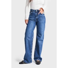 It's Basic Kadın Mavi Renk Doris 2w5-5 Straight Fit Yüksek Bel %100 Koton İç Boy 80cm Denim Jean