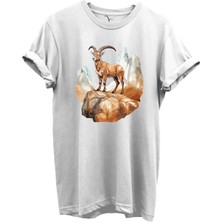  Dağ Keçisi Tasarımlı Avcılık Konseptli %100 Pamuk Regular Fit Bisiklet Yaka Unisex T-Shirt