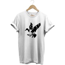 Avcılık Hunting Ördek Avı Köpek ve Avcı Baskılı %100 Pamuk Regular Fit Beyaz T-Shirt