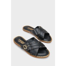 Capone Outfitters Metal Görünümlü Tokalı Kısa Topuklu Çapraz Bantlı Kadın Terlik