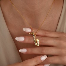 Nox Jewelry 14 Ayar Altın Kaplama Saksafon Figürlü Gümüş Kolye - CN00493