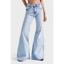 It's Basic Kadın Kot Rengi 4s5-3 MRY Flare Fit Bol Paça %100 Koton İç Boy 83cm Denim Jean