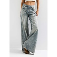 It's Basic Kadın T.Kot Rengi Hera 4s6-67 Palazzo Fit %100 Koton Orta Bel Denim Jean